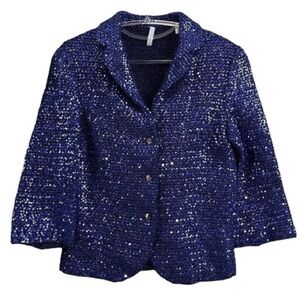 IISLI Knit Sequined Tiffany Fuller Sweater Jacket Evening Metallic Blue Size 4
